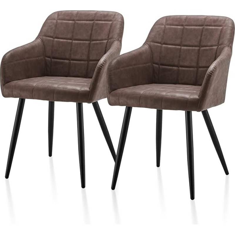 TUKAILAI Dining Room Chairs, Set of 2, Kitchen Chairs, Upholstered Chairs, Living Room Chairs, Armrest, Backrest, Faux Leather Seat, Upholstered Chair, Padded Seat, Metal Legs, Brown