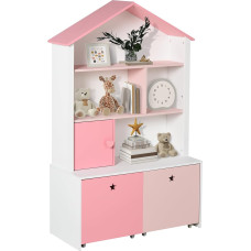 HOMCOM Children's Shelf with Wheels Bookcase Decorative Shelf with 4 Compartments Pink 80 x 34 x 130 cm
