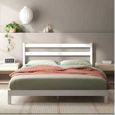 Zinus Robin Platform Bamboo Bed Frame | 140 x 190 cm | 20 cm High | Wooden Slats | Easy Assembly | White