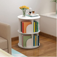Brride Round Rotating Bookcase, 2 Levels, 360° Rotating Shelf, Standing Shelf, White Storage Display, Multifunctional Storage Shelf for Home, Living Room, Study, Office (2 Levels)