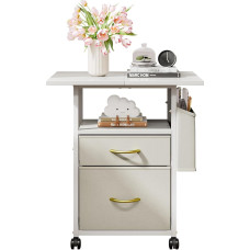 Uptyia Bedside Table with Wheels, Side Table with 2 Drawers, Mobile, 60 x 38 x 70.5 cm, Ideal for Bedroom or Office, White Flamed Wood (White)