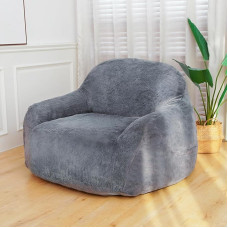 FAREYY Bean Bag Sofa Chair, Plush Bean Bag Chair for Adults, Lazy Bean Bag Sofa with High-Density Foam, Removable Comfortable Bean Bag Couch in Living Room, Light Grey