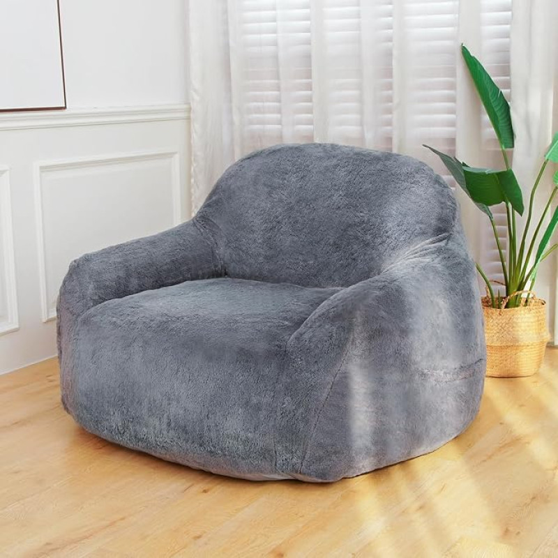 FAREYY Bean Bag Sofa Chair, Plush Bean Bag Chair for Adults, Lazy Bean Bag Sofa with High-Density Foam, Removable Comfortable Bean Bag Couch in Living Room, Light Grey
