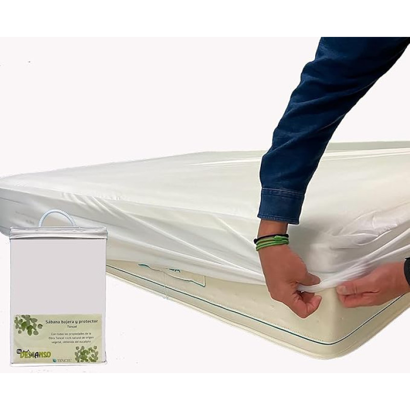 Tencel Waterproof and Breathable Mattress Protector, White, 140 x 190/200 cm