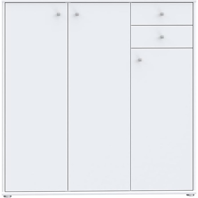 Forte Tempra 2 Chest of Drawers with 3 Doors and 2 Drawers, Wooden, White, W x H x D: 108.8 x 111.1 x 34.8 cm