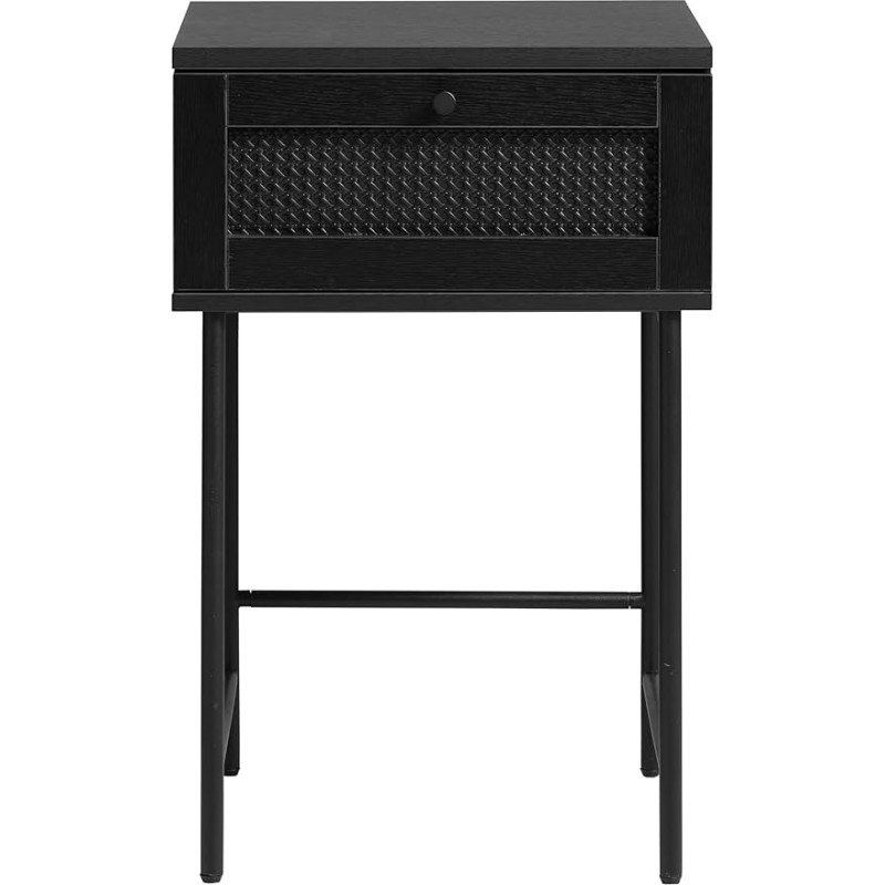 FJORDFORM Bedside Table Black Metal Legs Melamine Oak MDF Poly Rattan