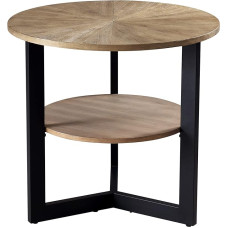 MODERION Round Coffee Table, Tea Table, Double Decker Side Table, Sofa Table for Living Room, with Metal Legs, Oak, (Light Brown), 61 cm x 64 cm (H x W)