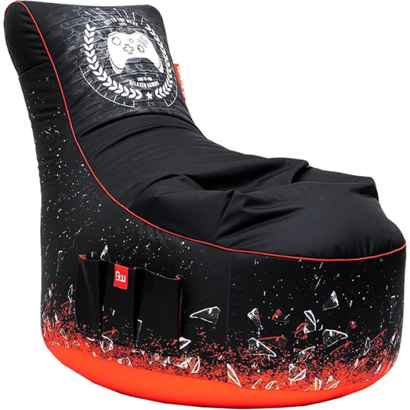 Gamewarez Crimson X-Ray Bean Bag - Gaming Bean Bag, Indoor and Outdoor Gamer Chair with Backrest, with Side Pocket, Ideal for PS5, Nintendo Switch and Xbox Players, Made in Germany, Black/Red