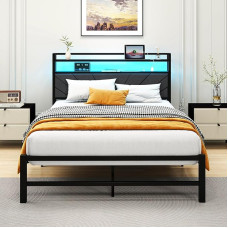 HOMERECOMMEND Double Bed Frame with Upholstered Headboard, Upholstered Bed Frame, Double Size Mattress Foundation, Strong Steel Slat Support, Underbed Storage, Easy Assembly