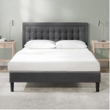 Zinus Dachelle 35 cm Upholstered Bed Frame, Slatted Frame, Wooden Slatted Frame, For Adults, Children and Teenagers, Easy Assembly, 80 x 190 cm, Dark Grey