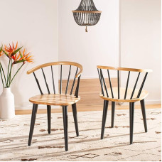 SAFAVIEH Set of 2 Wooden Dining Chairs, Natural and Grey