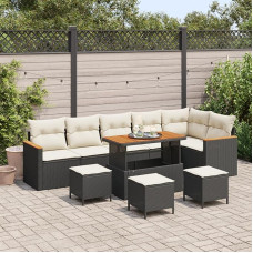 Rantry 10-teiliges Garten Sofa Set mit Kissen Schwarz Poly Rattan Akazie Gartenlounge Model3363070
