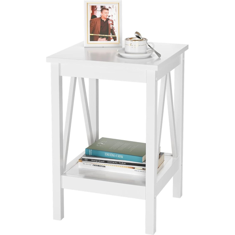 IDEALHOUSE Side Table Living Room Small Side Table with 2-Tier Storage Shelves, Round Bedside Table Bedroom Versatile Coffee Table for Small Spaces (White 1)