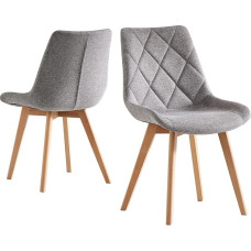 B&D home® Tania Dining Room Chairs Set of 2 - Upholstered Chairs with Ergonomic Seat Shell, Grey Woven Fabric, Solid Wood Legs, Natural, Scandinavian Design for Dining Room, Kitchen, Office, Living