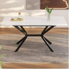 Merax Extendable Dining Table, White Modern Expandable Dining Table 120/160 x 80 cm, 4-6 Person, White+Black