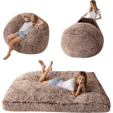 MAXYOYO Giant Bean Bag Bed - Convertible from Bean Bag to Bed - Large Sofa with Plush Cover and Fluffy Filling Included for Adults, Couples, Guests (Brown, King)