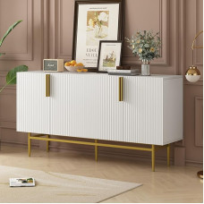 Merax Sideboard Kitchen Cabinet, Buffet Cabinet with 4 Doors, Metal Handle, Adjustable Shelves, Wavy Striped Design, for Dining Room, Living Room, Kitchen and Hallway (White/40.5 x 152.5 x 80 cm)