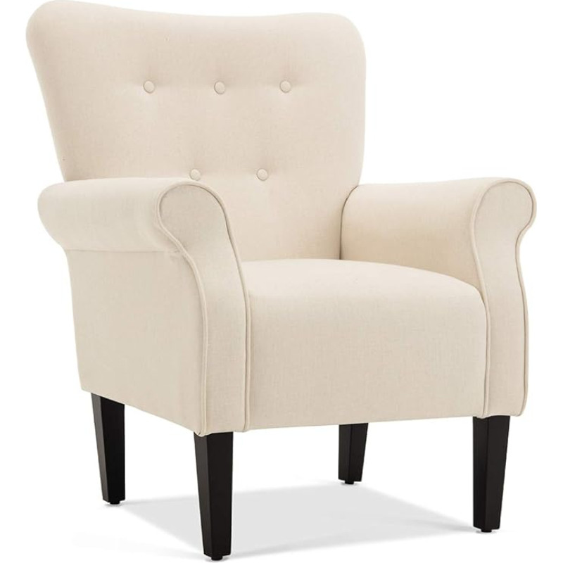 Belleze Modern Design Chair Roller Arm with White Wooden Legs