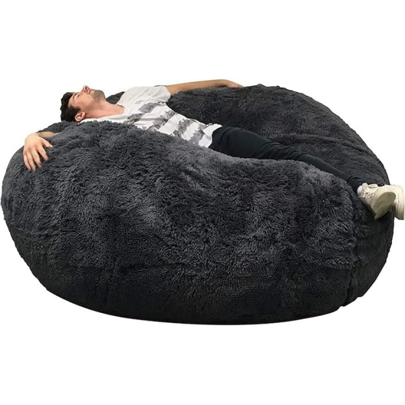 Pouf Lerosier1234 Giant Bean Bag 140 cm Diameter XXL White or Grey or Chocolate Fur with Shredded Foam Ultra Comfortable Sofa Double Covers Pear Cushion (Grey)