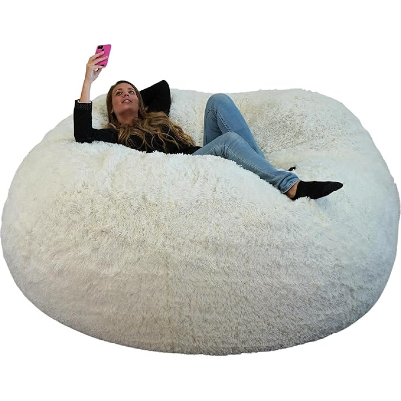 bananair XXL Bean Bag with Filling - Size 200 cm - Soft and Comfortable - Machine Washable Faux Fur Cover - Generously Filled with Foam - Giant Bean Bag, Armchair, Sofa - Colour White