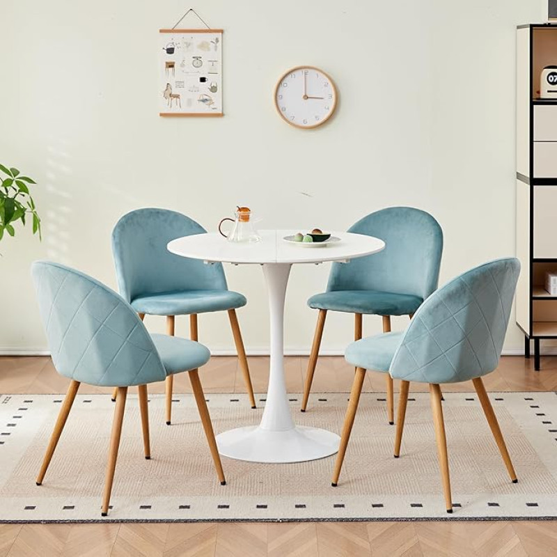 DEYARNA HOME Dining Set Table and Chairs, Dining Table and 4 Chairs, Velvet Dining Room Chairs, MDF Table Top, Black Table Legs, Modern Kitchen Table Set (Green, 80 x 80 x 75 cm)