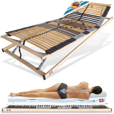 Matratzen Perfekt 7-Zone Slatted Frame 80 x 200 cm 42 Slats 8.5 cm High Hardness Adjustable up to 200 kg Load Capacity Manual Adjustable Made in Germany