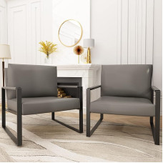 Recaceik Akzentstühle aus PU-Leder, 2er-Set, moderner Sessel mit extra großem, ergonomischem Kissen, stabiler Metallrahmen, kratzfeste Fußmatten, Einzelsofa, Stuhl für Wohnzimmer