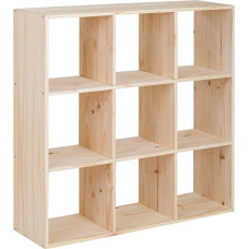 KUBIK Pine Wood Cube Shelf | 3 x 3 | Pine | 9 Compartments | 104.9 x 104.8 x 30 cm | Room Divider | Standing Shelf | Room Divider Shelf | Solid Pine | Bookcase | Highboard