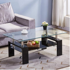 GOLDFAN Coffee Table Glass Rectangular Living Room Table Glass Coffee Table Black High Gloss Coffee Table Suitable for Living Room Private Relaxation Areas at Home Small Offices Black