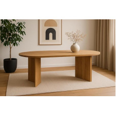 SAM Ovi Dining Room Table | 204 x 90 cm | Wild Oak Look | Table Top 40 mm | V-Shape Table Legs | Oval Dining Table with Straight Edges | Wooden Dining Table | Dining Table Wood