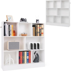 KOMFOTTEU Open Bookcase with 8 Compartments, 3 Levels Cube Shelf, Bookcase, Freestanding, Standing Shelf, Office Shelf, Wood, Filing Shelf, 100 x 24 x 104 cm (White)