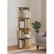 Suuiwau 360° Rotating Bookcase, 4-Tier Bookcase, Children's Rotating Standing Wooden Corner Bookcase for Living Room, Office, Bedroom (Colour Oak)