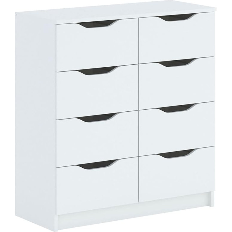 Oggi Wide Chest of Drawers with 8 Drawers, Suitable for Living Room, Bedroom, Office, Made of Plywood, 40 x 81 x 91 cm, Matt White