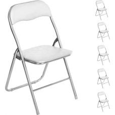 BAKAJI Set of 6 Padded Chairs, Foldable, Space-Saving, Metal Frame, White, PVC, 44D x 49W x 79.5H cm