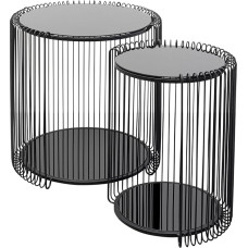 KARE Design Side Table Wire Double Black Set of 2 Modern Steel Glass Gift Idea Sofa Round Bedside Table Room Decor Home Decor Living Room Office 46 x 45 x 45 cm 43 x 33 x 33 cm (H x W x D)