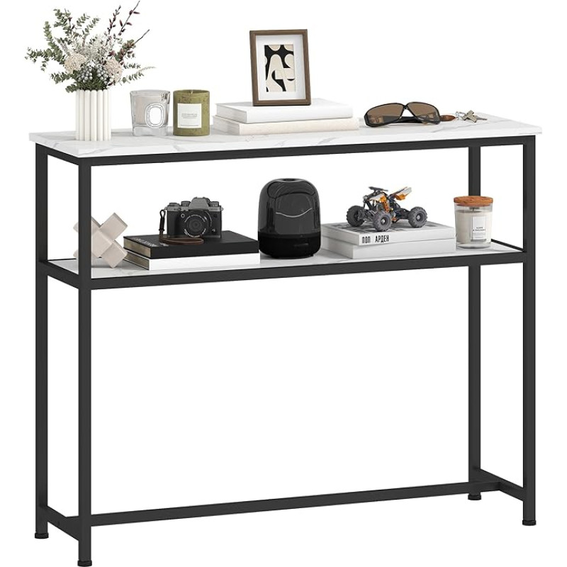 HOMCOM Console Table, Modern Console Table, Narrow Hallway Console with Marble Effect Surface, Open Shelf and Metal Frame, Sofa Table for Entrance Hall, Living Room, 100 x 30 x 81 cm, White