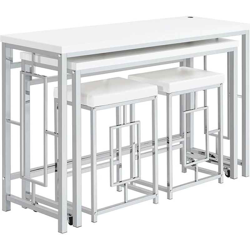 Coaster Home Furnishings - Jackson – 4-teiliges Tischset mit Thekenhöhe – Mehrzweck-Essgruppe, Nisttisch, USB-Anschluss, rückenfreie Hocker – Küche & Esszimmer – Weiß – 182714