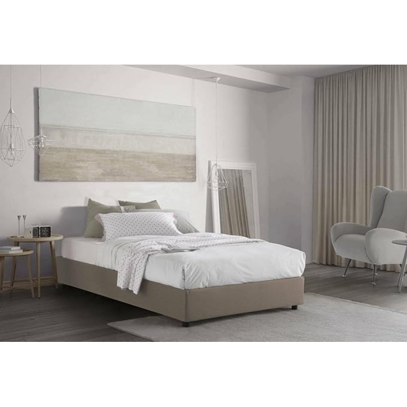 Talamo Italia - Nicole Double Bed with Fabric Cover, 100% Made in Italy, Front Opening Suitable for Mattress 120 x 190 cm, Dove Grey