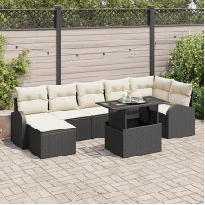 Rantry 8-teiliges Garten-Sofa-Set mit Kissen Schwarz Poly Rattan, 2-Sitzer Garten-Sofa mit Stauraum & Kissen Schwarz Poly Rattan Gartenlounge Model3357420