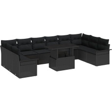 Rantry 11-teiliges Garten Sofa Set mit Kissen Schwarz Poly Rattan, 2-Sitzer Garten Sofa mit Stauraum & Kissen Schwarz Poly Rattan Gartenlounge Model3357096
