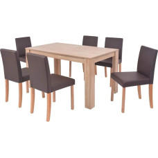 Tidyard Dining Room Table and Dining Chairs Set 7-Piece Set 1 Table and 6 Chairs Faux Leather + Brown Wood