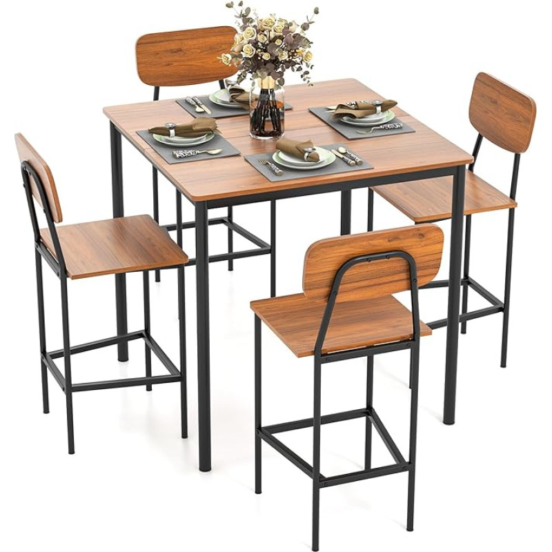 Tangkula Counter Height Dining Table Set, Bar Table and Chairs, Pub Table and Chairs Set of 4, Space-Saving Dinette Set for Breakfast Corner