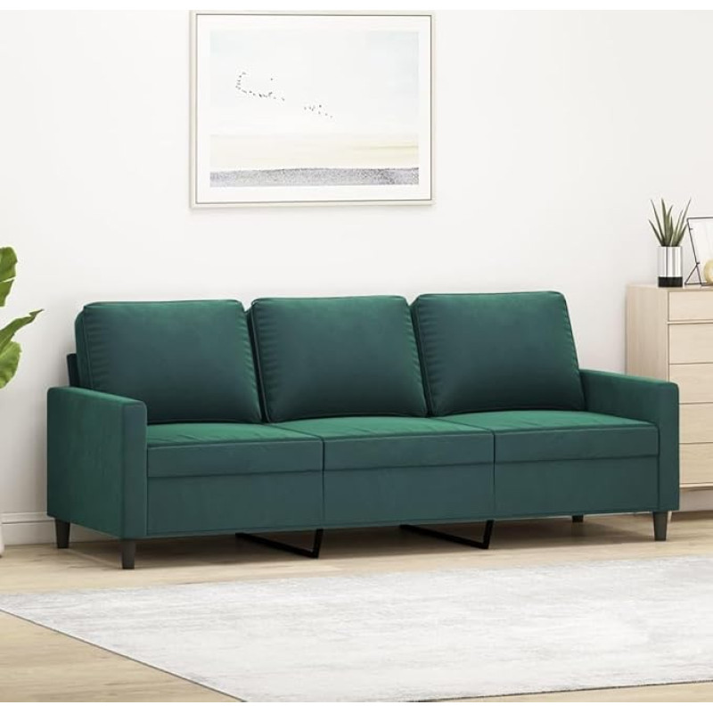 SKM 3 Seater Sofa Dark Green 180 cm Velvet Furniture Sofas Green 28.2 kg 359211