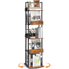 Bikoney Rotating Bookcase, 360° Rotating Bookcase, Tower 5-Tier Narrow Bookcase, Tall Industrial Bookcase, Organiser, Small Corner Bookcases for Living Room, Black