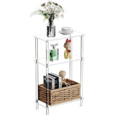 Bkemiy Clear Acrylic 3 Tier Narrow Side Table Rectangular Narrow Bedside Table for Living Room 15.7