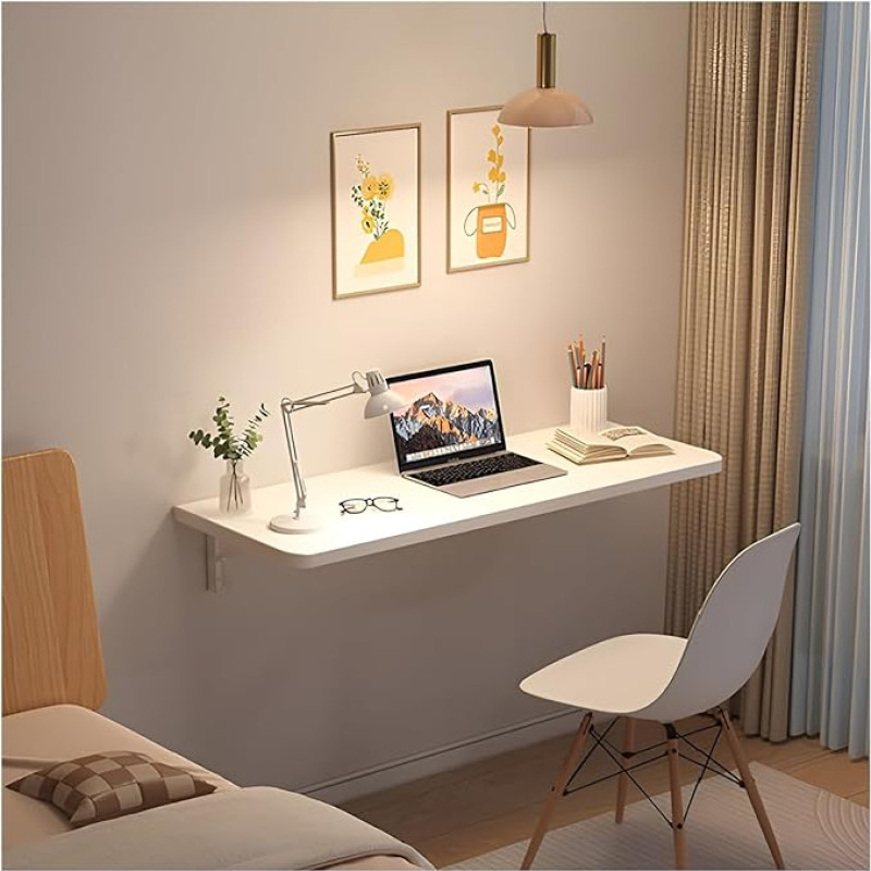 Platzsparender Klapptisch Wandtisch, Wandmontierter Schreibtisch für kleine Räume, ideal für Heimbüro, Waschküche, Garage, Keller, weißes Holz (80 x 30 cm)