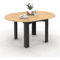 IDMarket Dona Extendable Round Dining Table for 4-8 People Black Beech Effect Top 110-150 cm
