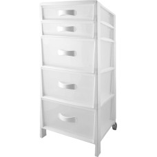 Avilia Multifunctional Organiser with 5 Drawers, White, Ideal for Bedroom, Kitchen, Bathroom and Office - Cabinet with Transparent Drawers 39.5 x 38 x 82 cm