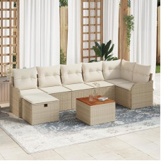 Rantry 8-teiliges Garten Sofa Set mit Kissen Beige Poly Rattan, 2-Sitzer Garten Sofa mit Kissen Beige Poly Rattan Gartenlounge Model3359491