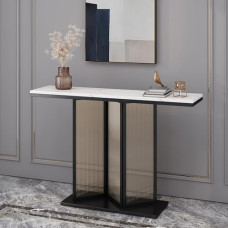 Schmaler Konsolentisch, Konsolentisch, Eingangstisch, schmaler Sofatisch für das Wohnzimmer, Konsolen-Kaffeebarschrank, mit Metallrahmen, Eingangstisch für Sofa, Foy,Black 80cm/31.5in